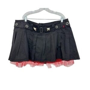 Vintage Goth Tripp NYC Size 24‎ Black Pleated Mini Skirt Red Tulle Y2K Retro 90s